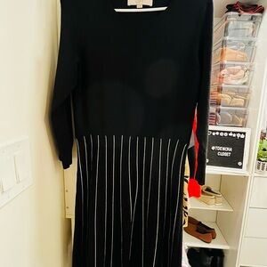 LOFT Black Dress with White Pinstripes